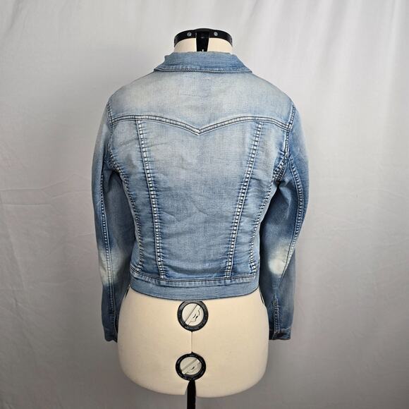 Jessica Simpson Cropped Jean Jacket Women's L Blue Acid Wash - Picture 2 of 16